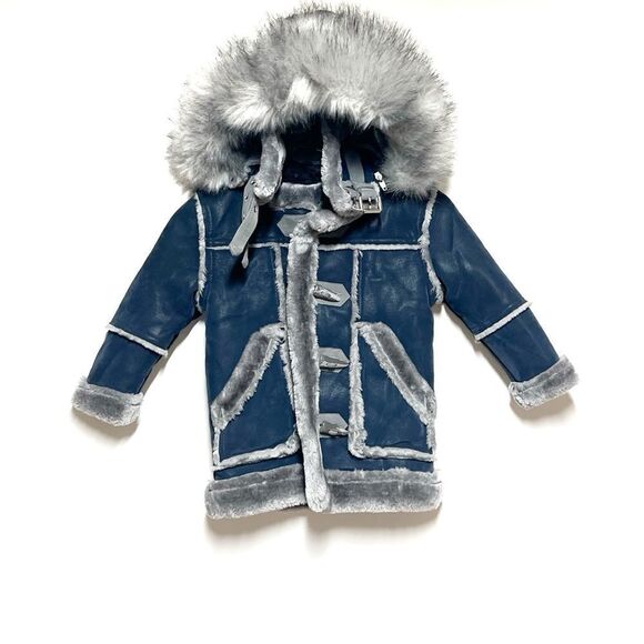 NEW JORDAN CRAIG LEGACY EDITION DENALI SHEARLING COAT BOYS - MIDNIGHT SMOKE Sz 3 - Picture 1 of 7